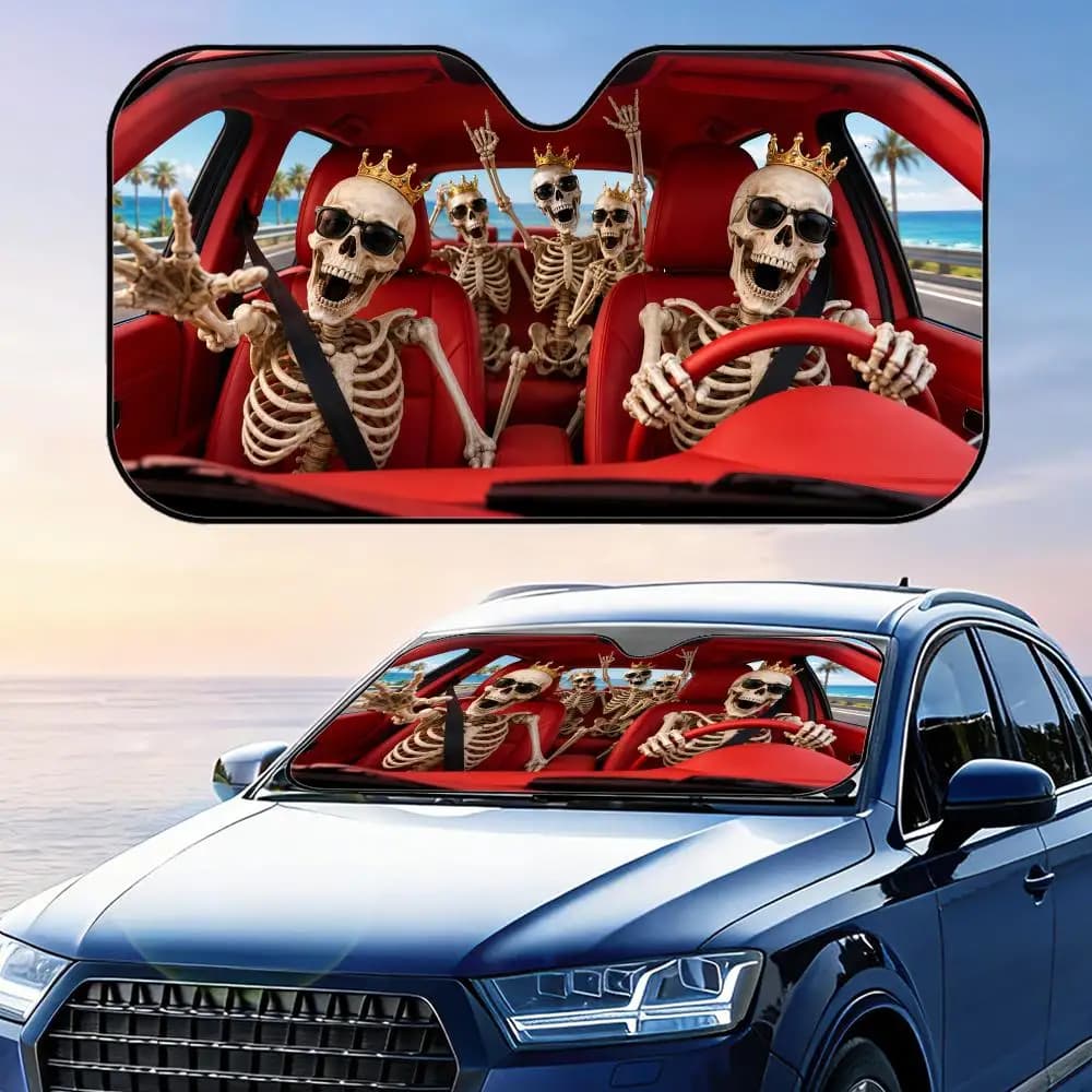 Parasole per Auto con Scheletro Divertente in Miniatura con Corona, Protezione UV, Riflettente, Pieghevole, Isolante Termico