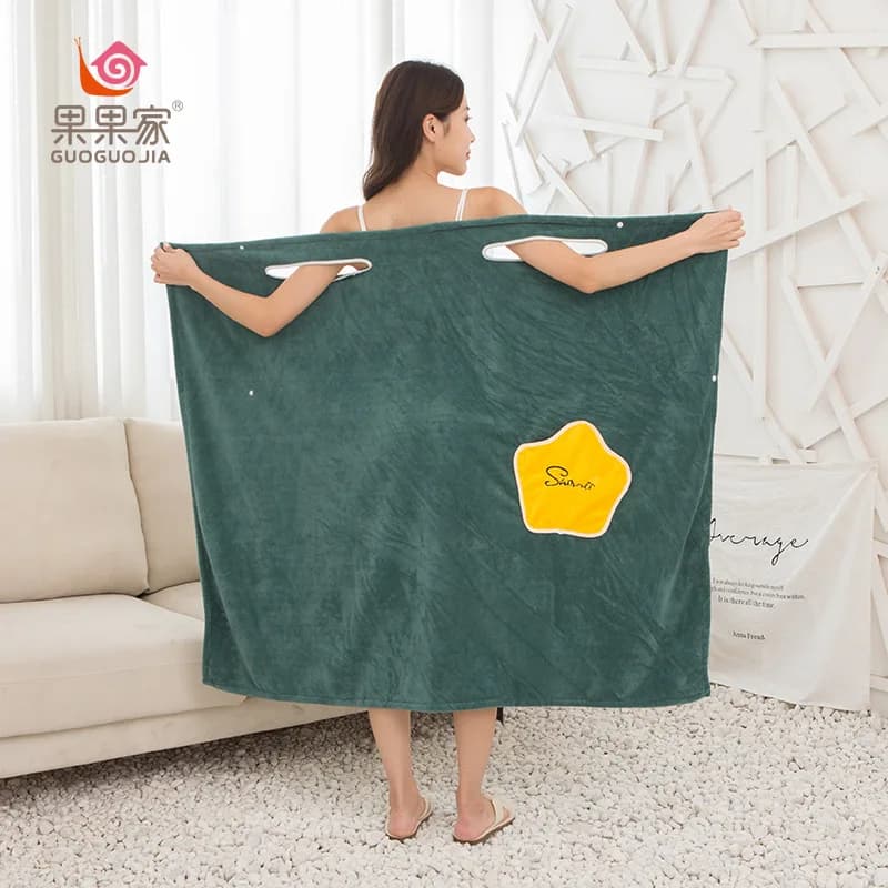 Accappatoio in pile corallo spesso, magico e super assorbente, per uso domestico, con gonna da bagno a stella, sexy, da donna, versatile e indossabile