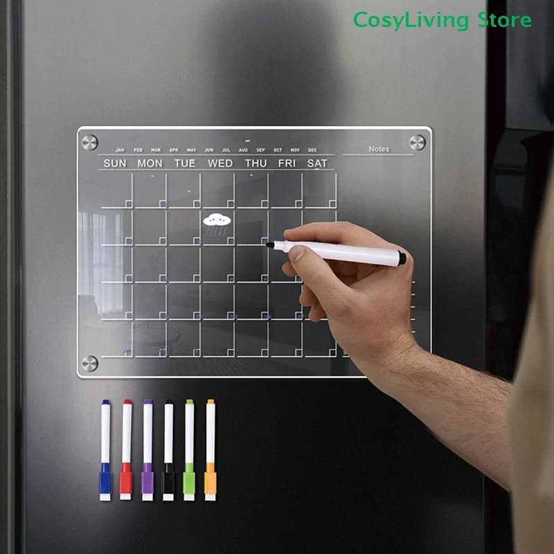 1Pc Acrilico Trasparente Magnetico Settimanale e Mensile Planner Lavagna Magnete per Frigo Flessibile Disegno Frigorifero Bollettino Lavagna Bianca