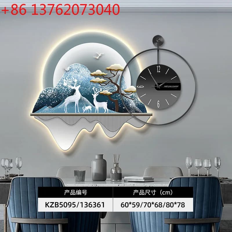 Arte Murale LED di Lusso per Sala da Pranzo con Orologio, Decorazione Illuminata da Appendere per Sfondo Tavolo da Pranzo