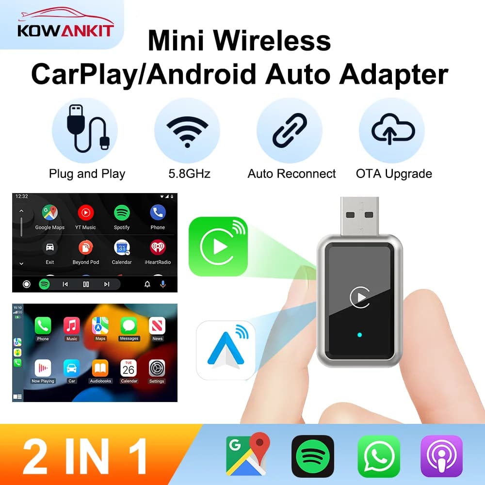 Dongle CarPlay Wireless 2 in 1 Smart Mini Box Android Auto Plug & Play Universal Adapter for VW Toyota Honda Ford Benz