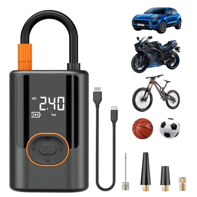 Compressore d'Aria Wireless per Auto con Display Digitale, Pompa Elettrica per Gonfiaggio Pneumatici di Moto, Biciclette e Auto con Illuminazione