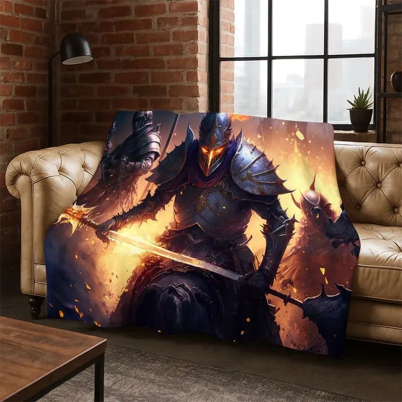Cartoon Knight Templar Cavalier Crusaders Flannel Blanket Soft Warm Throw Blanket for Bedroom Living Room Bed Travel Picnic kid