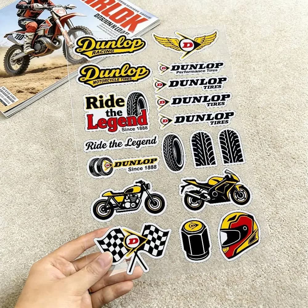 For Dunlop Reflective Motorcycle Stickers Waterproof Vinyl Decals For Motorbike Helmet Fuel Tank Bike