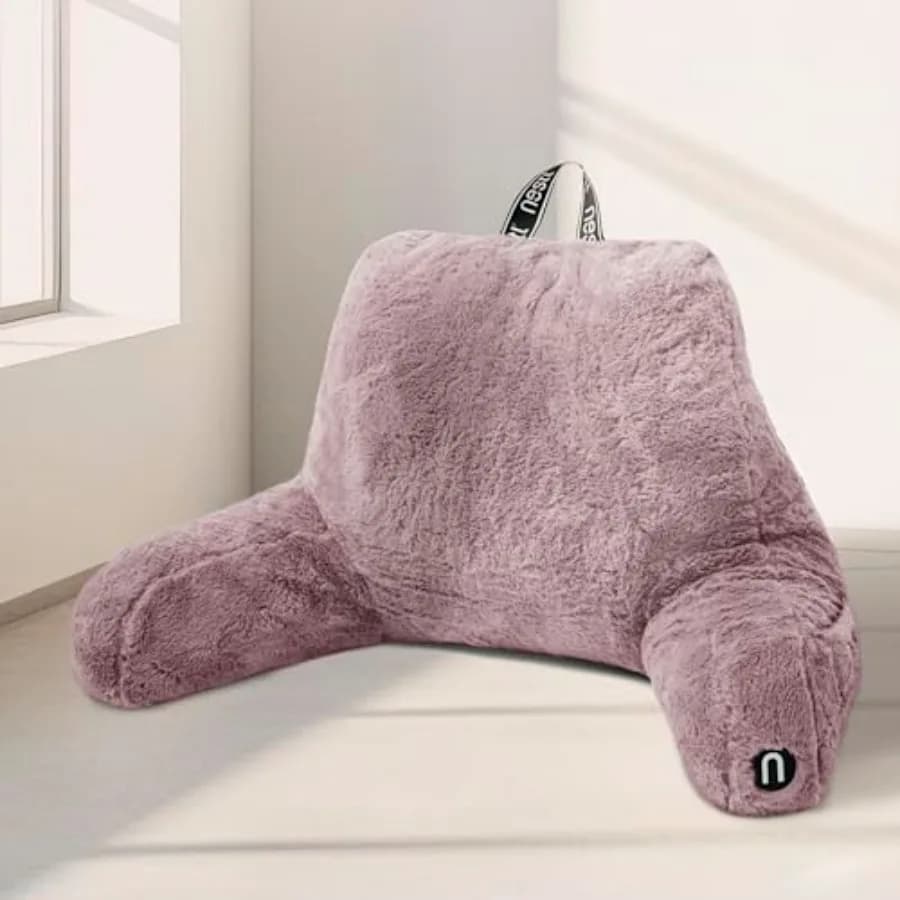 Cuscino in pelliccia sintetica elegante con braccioli per letto, ideale per sedersi a letto e come supporto per la schiena per adulti