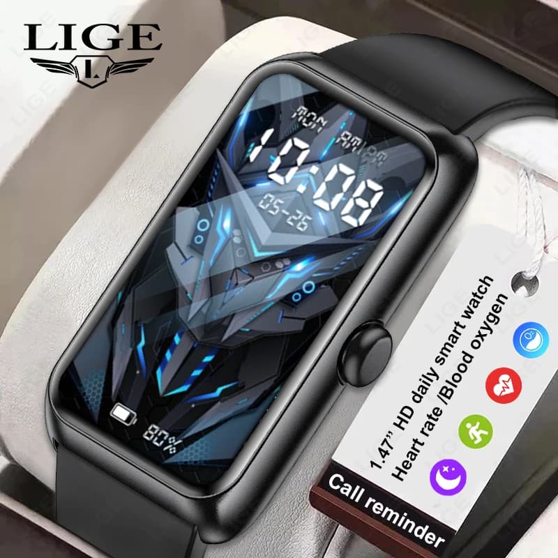 LIGE New Sport Fitness Tracker Smart Bracelet Cardiac Frequency Oxygen Monitor In Blood Reminder Called 1.47 "Smartwatch Strap For Women Men