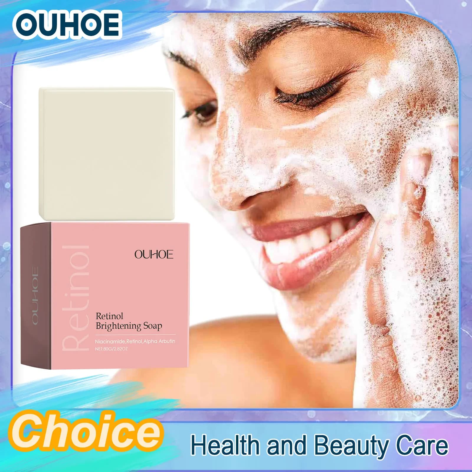 Sapone Schiarente al Retinolo, Detergente Esfoliante, Riduce le Macchie Scure e la Pigmentazione, Schiuma Ricca Purificante e Levigante, Sapone Sbiancante