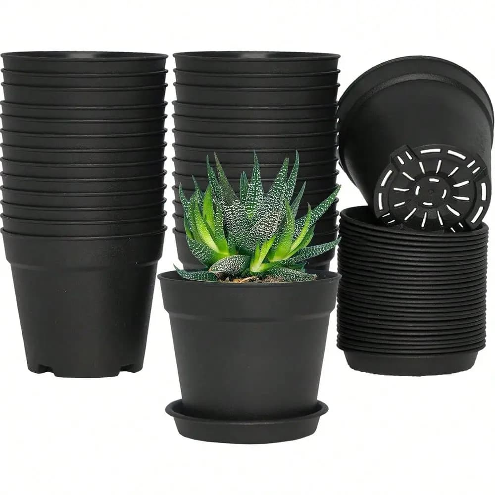 Confezione di vasi per piante piccoli da 4 pollici, fioriere in plastica con fori di drenaggio e sottovasi per piante da fiori, piante grasse, semi.