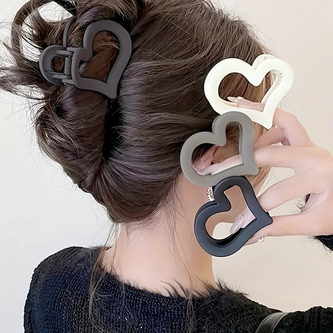 Set di 1 fermaglio per capelli a forma di cuore, graziosi accessori minimalisti in plastica per capelli da donna, presa forte e resistente per lo styling