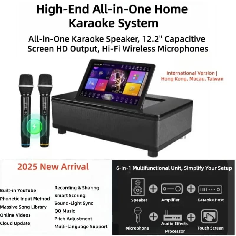 Intelligent KTV Song Selection Machine with Integrated Touch Screen Home Karaoke System Featuring Wireless Microphone
