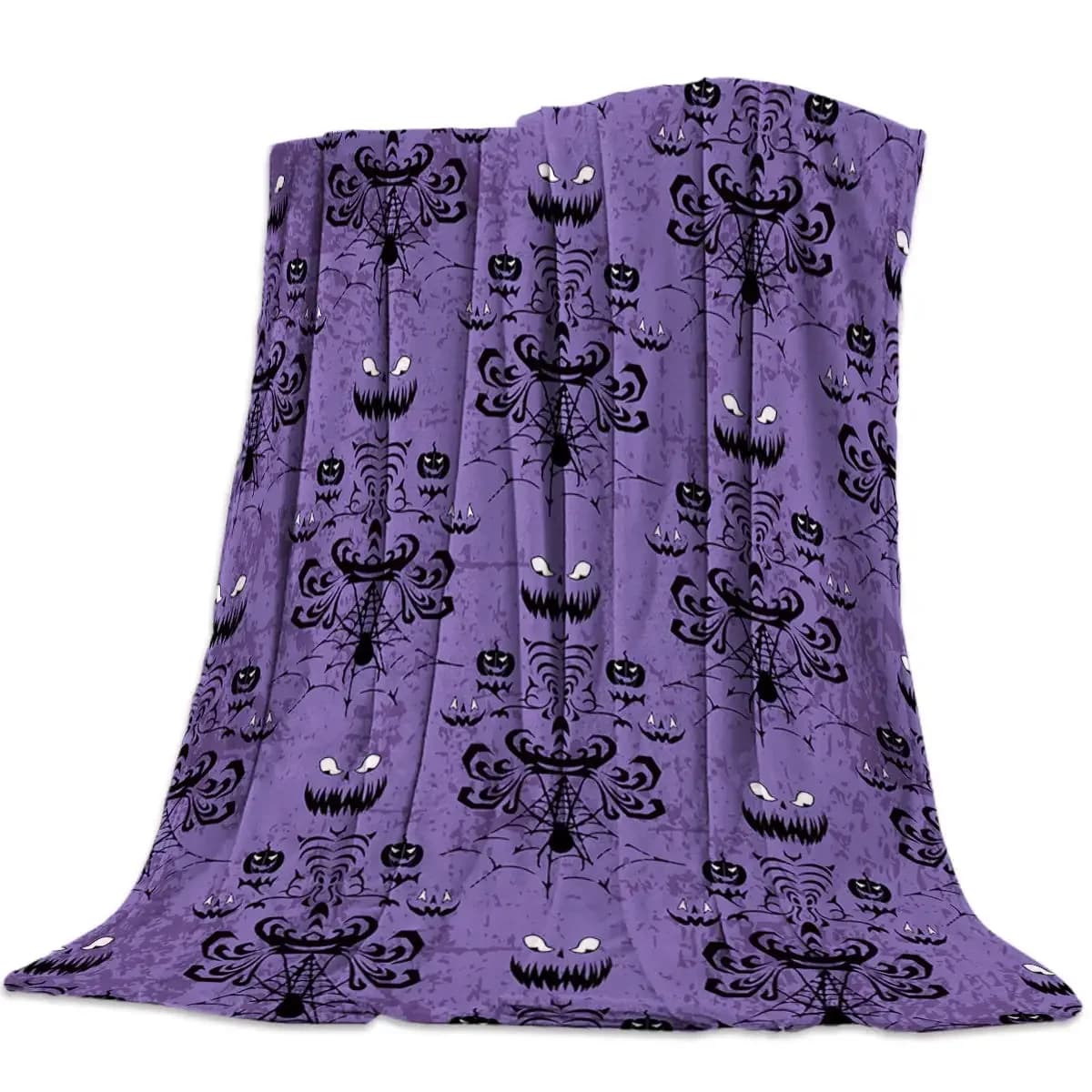 Pipistrelli di Halloween Mansion stregata Coperte Viola Morbido e caldo Flanella Coperta da tiro Fantasmi sorridenti per divano letto Regali di Halloween