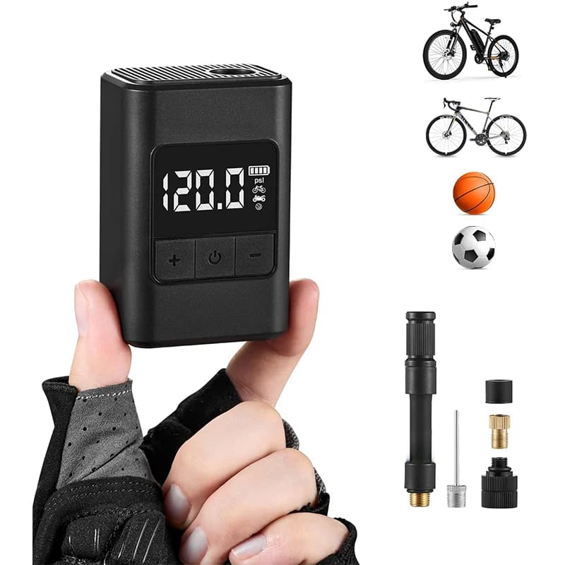 Mini pompa da bicicletta portatile 120PSI gonfiatore d'aria ricaricabile tipo C pompa da bici arresto automatico pompa d'aria wireless per palla da moto