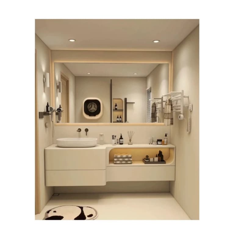 Combinazione Armadio Specchio Bagno, Design Griglia Verniciata Intelligente Personalizzata, Armadio Bagno con Specchio LED e Griglia, Mobile Lavabo Bagno