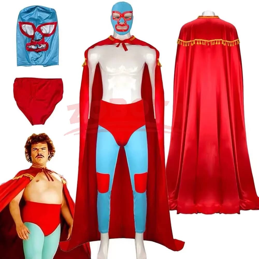 Anime Nacho Cosplay Costume Libre Red Cloak Mask Pants Shorts Full Set Outfits Mexican Wrestling Halloween Cos Outfits