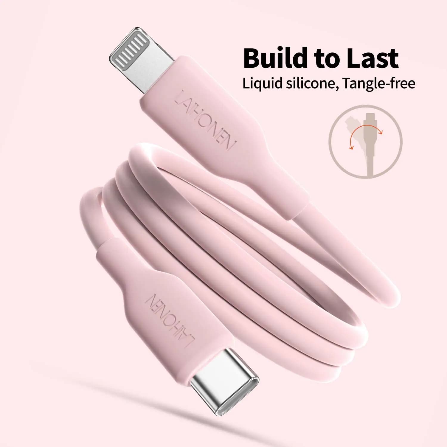 Pink Silicone USB-C to Lightning Cable (1/2/3m) with 27W PD Fast Charging, For iPhone 14/13/12/11/X/8/7