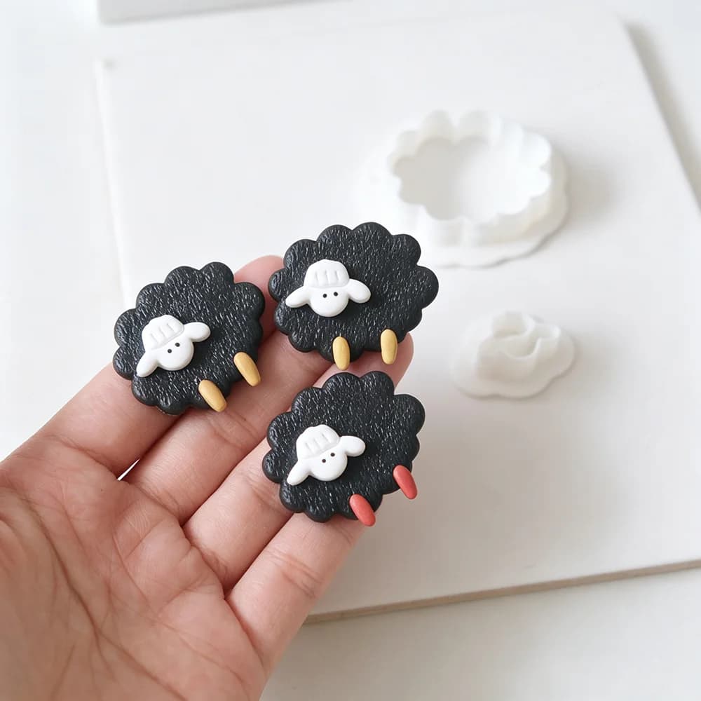 2pcs/set Cute Sheep Earrings Polymer Clay Cutter Set Cartoon Lamb Shape for DIY Necklaces Pendant Jewelry Cutting Die Molds