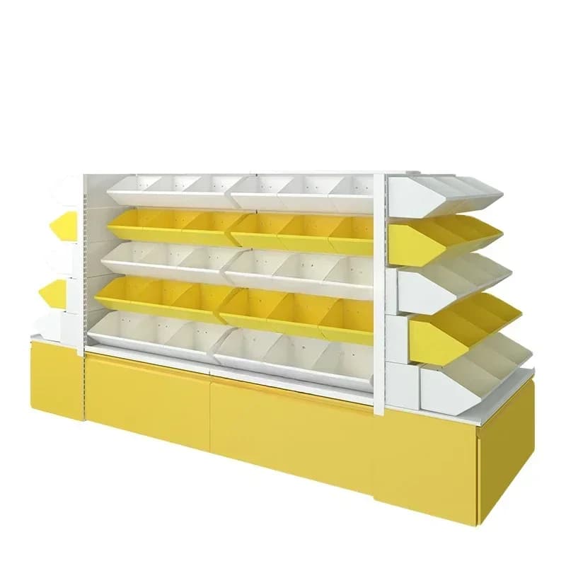 Centro commerciale Caramelle sfuse Frutta secca Giallo Snack Box Vetrina Multifunzionale Scaffale per supermercato alimentare senza punti metallici