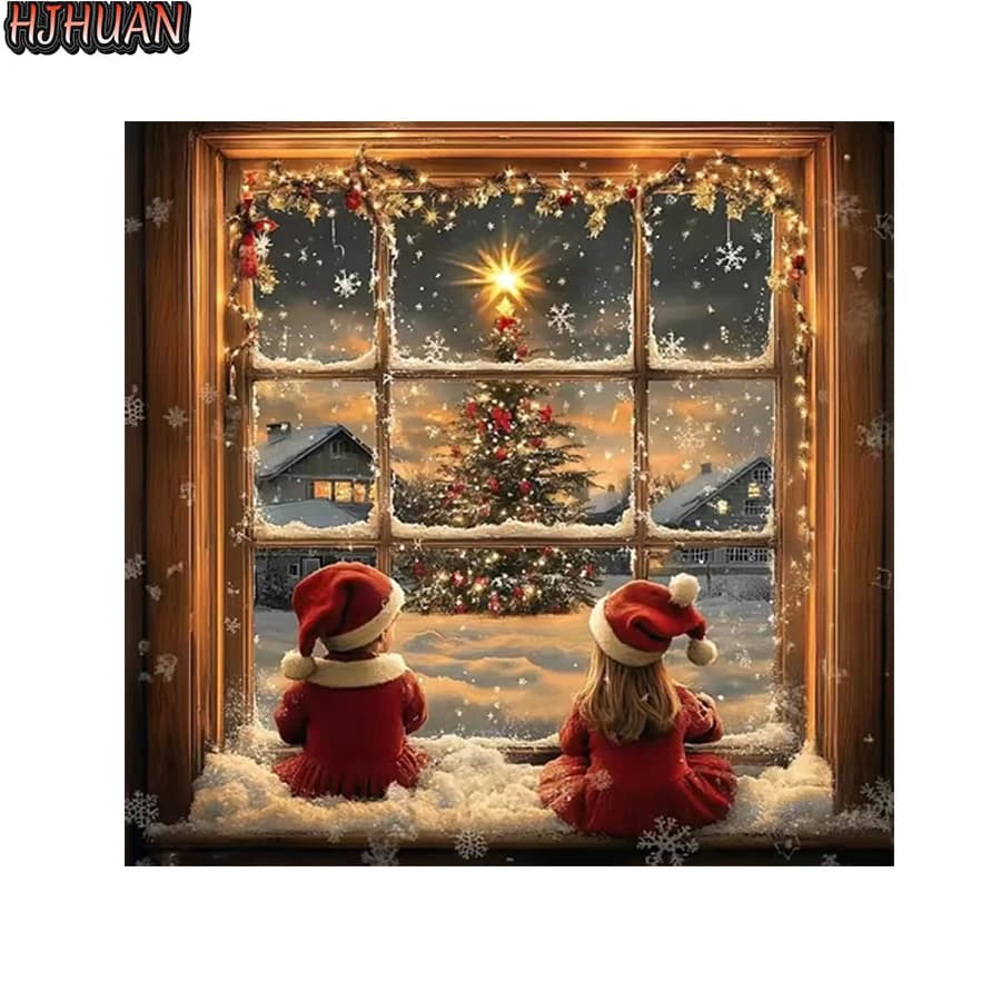 5d Diy diamond embroidery Christmas child at the window Modern decor mosaic Cross Stitch diamond painting full square/round dril