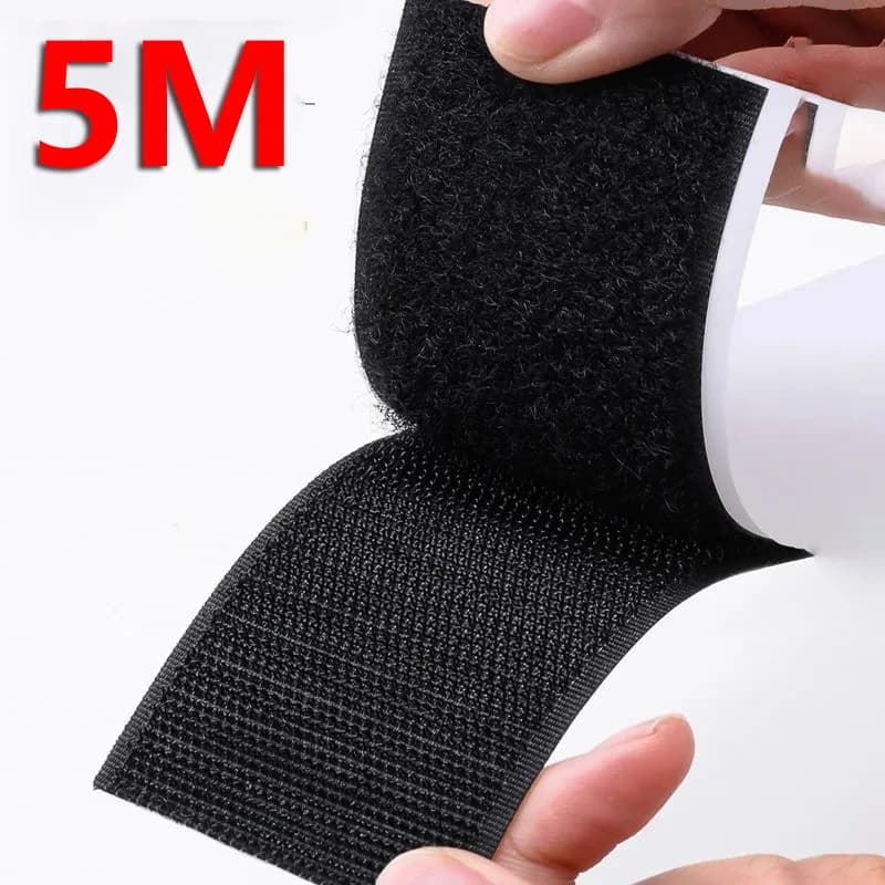 Nastro adesivo autoadesivo riutilizzabile da 5 m con gancio e anello Strisce adesive in nylon magico con colla per accessori artigianali fai-da-te Nero Bianco