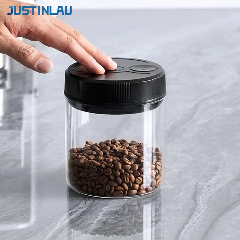 JUSTINLAU Smart Automatic Coffee Bean Canister Vacuum Sealed Tank High Borosilicate Clear Glass Household Fresh Food Storage Jar