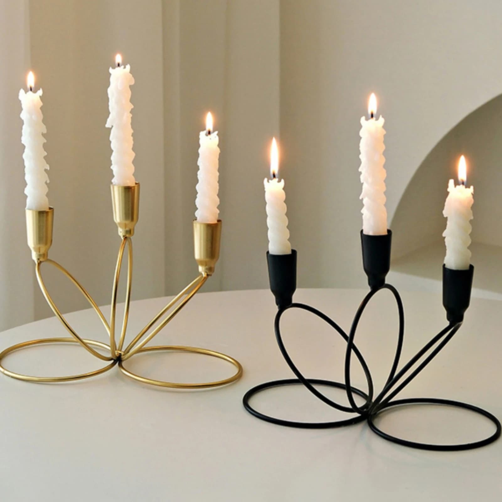 Three-Arm Candlestick Holder Painted 3-Arm Candelabra Candlestick Holder with Three Cups Elegant Metal Candelabra Decorative