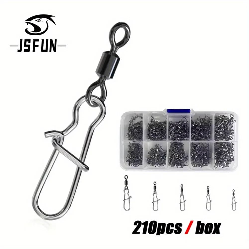 210 pz/scatola Connettore Da Pesca Spille Cuscinetto In Acciaio Inox Girevole Con A Scatto Amo Richiamo Affrontare Accessori Per la Pesca