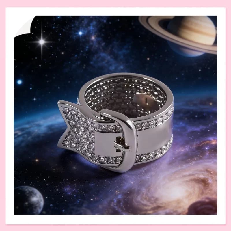 Anello con fibbia per cintura in CZ color canna di fucile per uomo e donna, anello largo punk hip hop, gioiello scintillante con strass, idea regalo