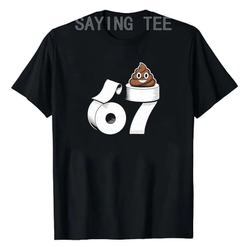 T-shirt da Uomo Y2K con Stampa Divertente '67 Poop Six Seven Gross Toilet Paper Meme Slang', Abbigliamento Streetwear con Scherzo del WC, Taglie 6-7