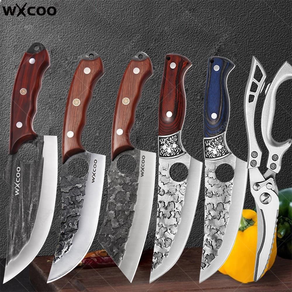 WXCOO Forged Stainless Steel Bone Knife Professional Chef Knife Multi-functional Taglierina Kitchen Knife for meat slicer with lid