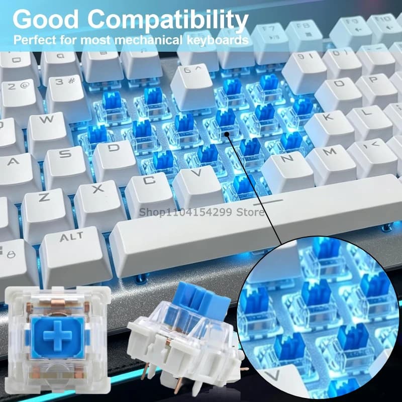 20 Pcs Blue Keyboard Switches, 3-Pin Clicky Tactile Mechanical Keyboard Switches, Complete DIY Replacement Kit with Switch Pulle