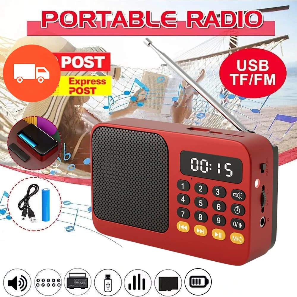 Bluetooth 5.0 Portable Radio Rechargeable Radio with Flashlight Wireless Bluetooth Speaker Support TF Expansion Recording Device