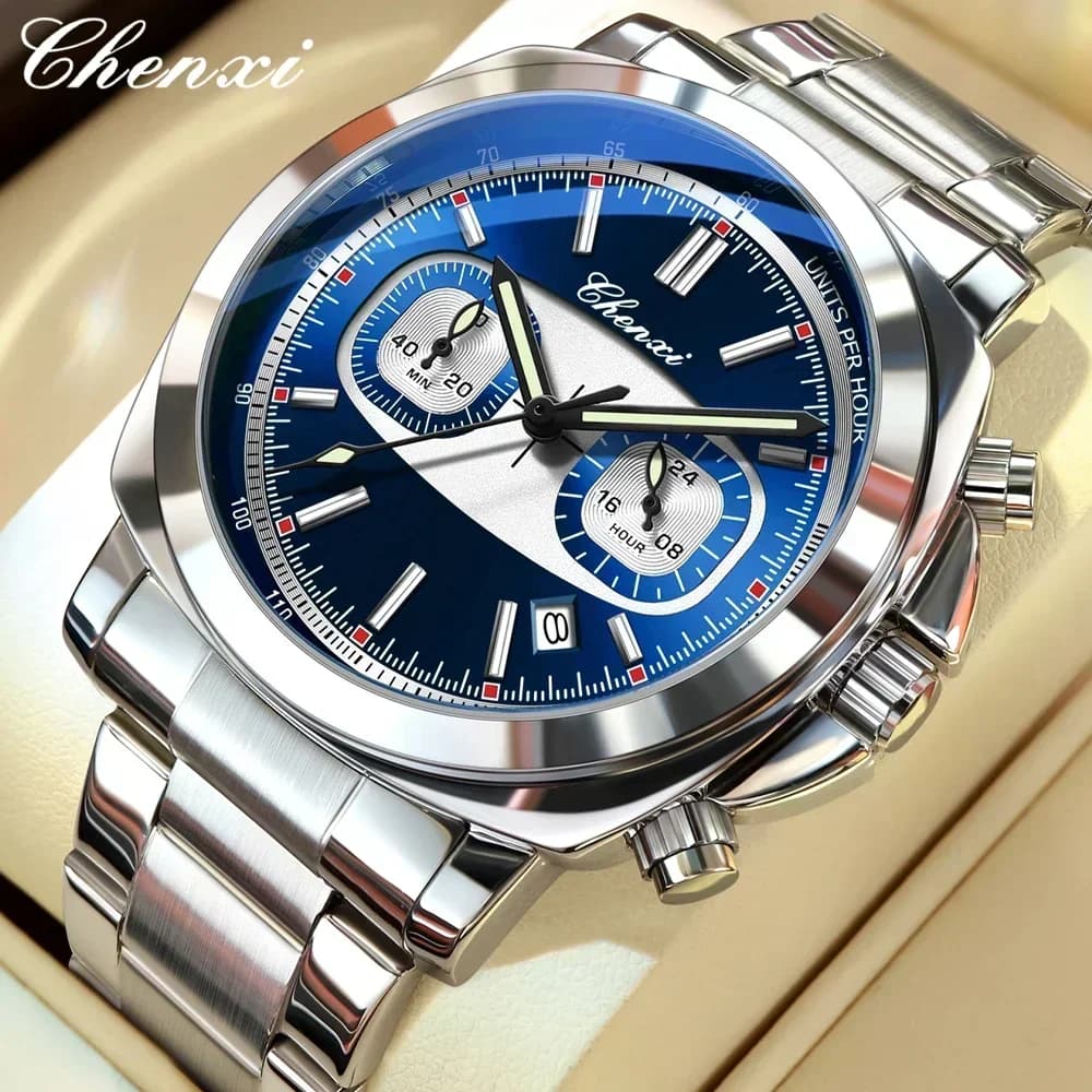 CHENXI Luxury Men's Watch Calendar Luminous Waterproof Man Clock Chronograph Stainless Steel Quartz Watches For Men Reloj Gift