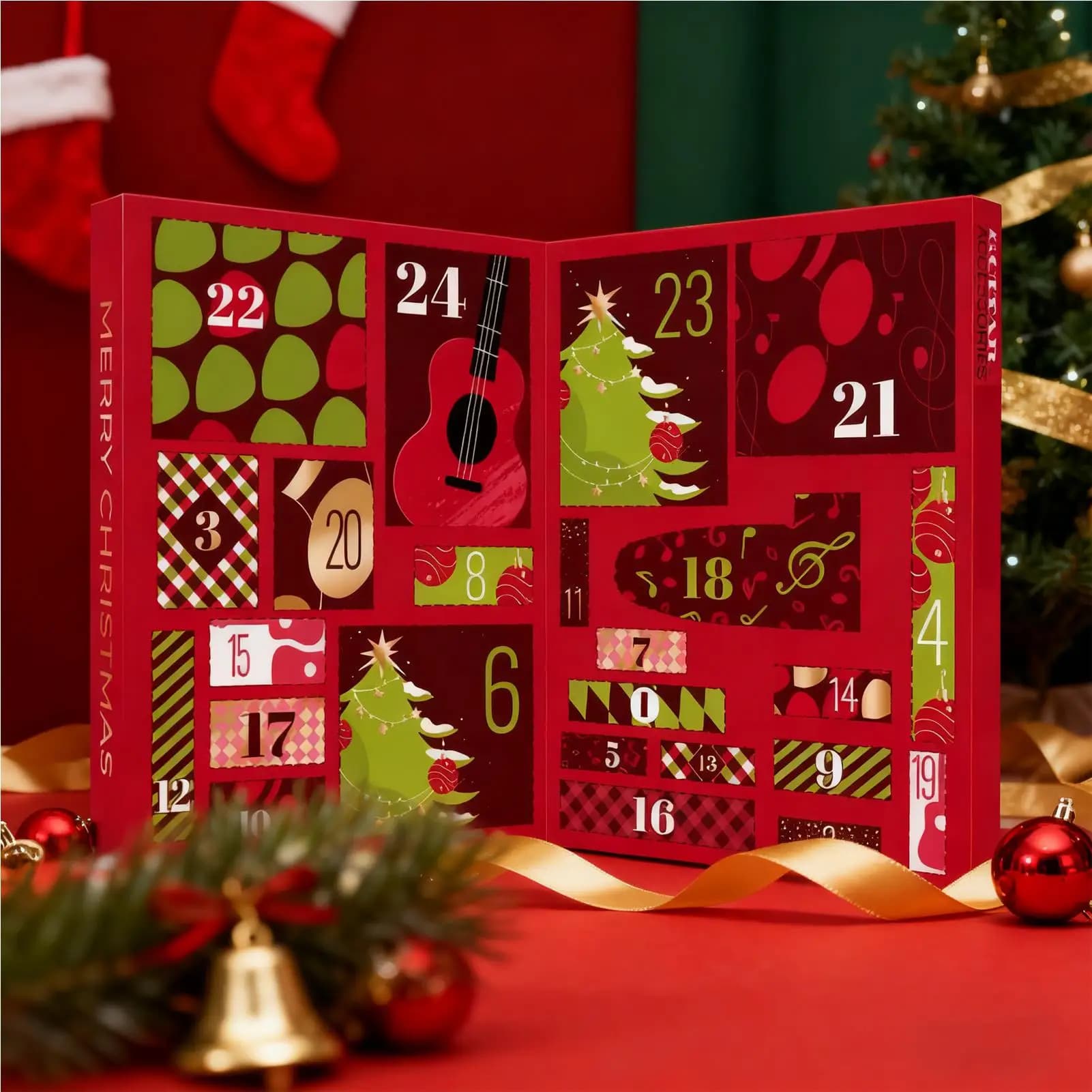 Calendario di Natale Conto alla rovescia 24 giorni Accessori per chitarra Plettri per chitarra dell'Avvento per adulti Adolescenti Amante della musica Basso Ukulele che suona