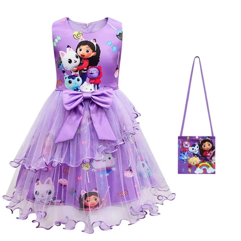 2025 Nuovo Halloween Nuovo Gabbys Dollhouse Costume Per La Neonata Abito In Pizzo Moda Kid Up Bow Stampa Principessa Abito Per Bambini Tunica