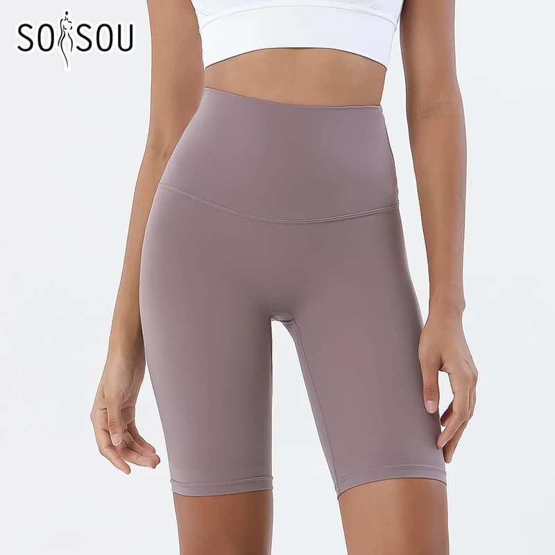 SOISOU Nylon women's shorts gym Yoga cycling shorts waist high elastic breathable No T Line Fitness women's clothing 24 colors