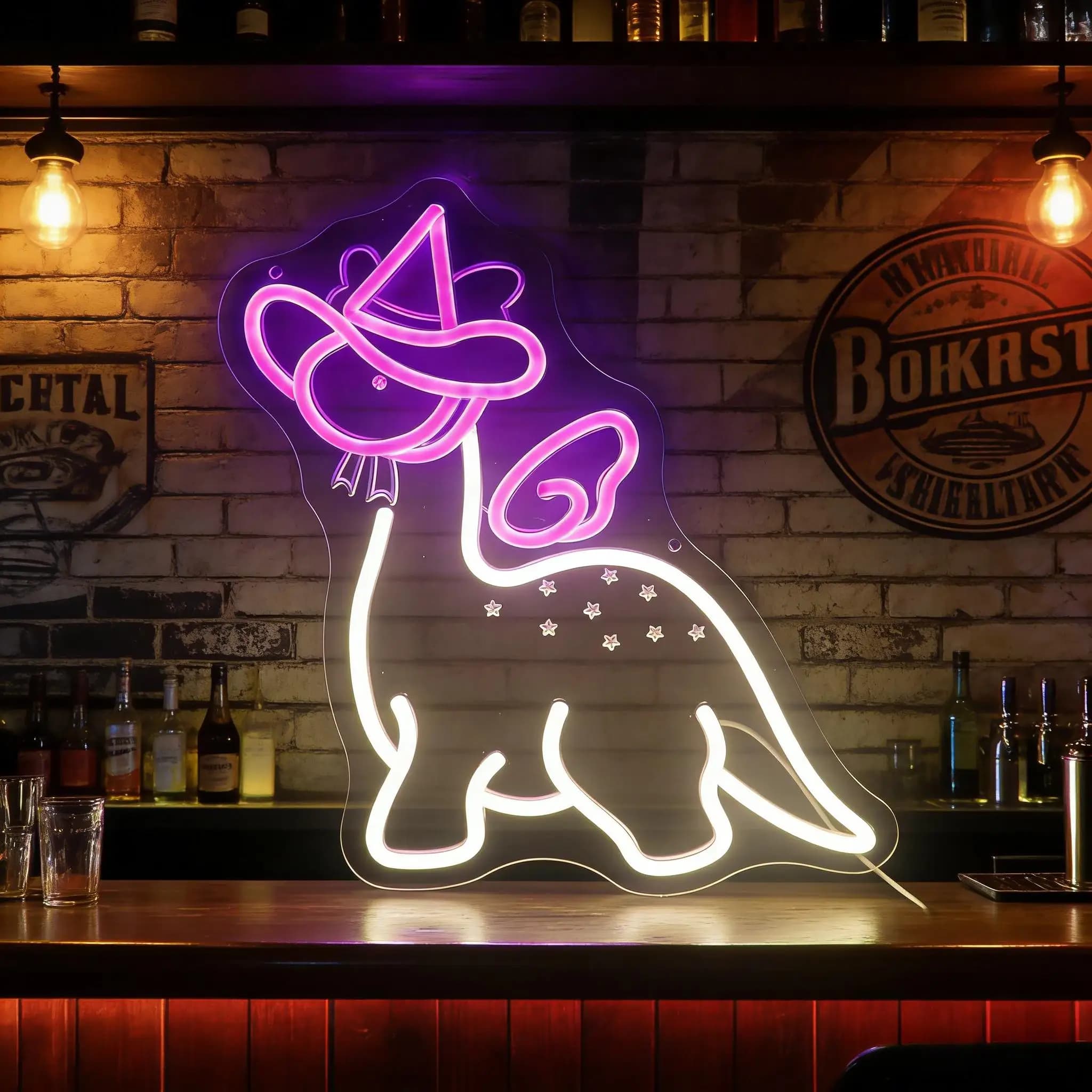 Insegna Luminosa a LED Principessa Dinosauro con Cappello a Cilindro, Luci LED a Tema Dinosauro per Cameretta Bambini, Decorazioni per Sala Giochi, Regali per Feste a Tema Dinosauro
