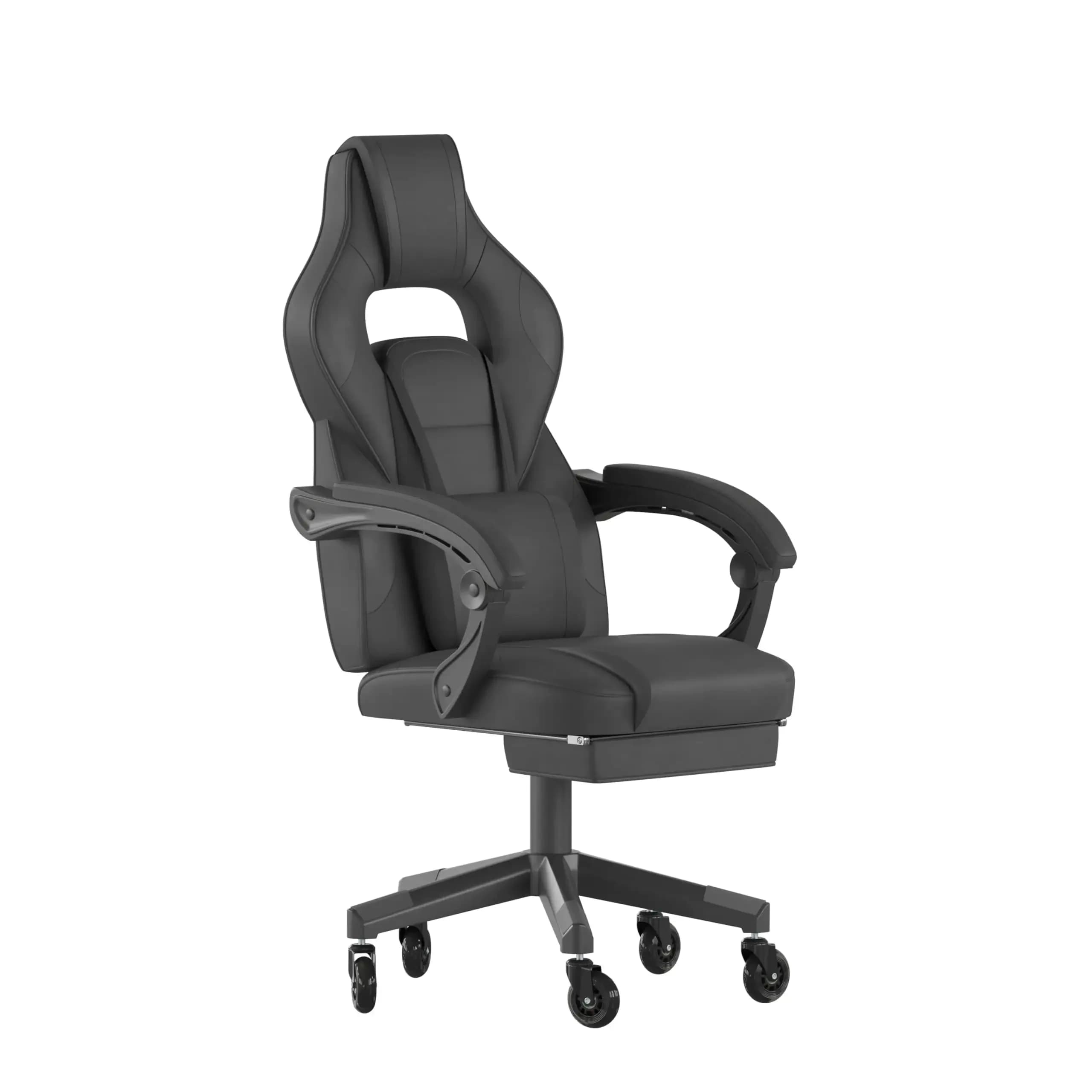 Gaming Chair Racing Style Computer Chair With Reclining Back Arms Footrest Black