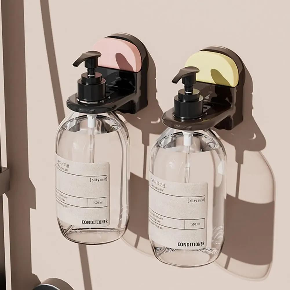 Nuovo Porta Bottiglie Doccia Regolabile da Parete con Ventosa, Supporto in Plastica per Shampoo, Gancio Dispenser Sapone Liquido, Senza Foratura