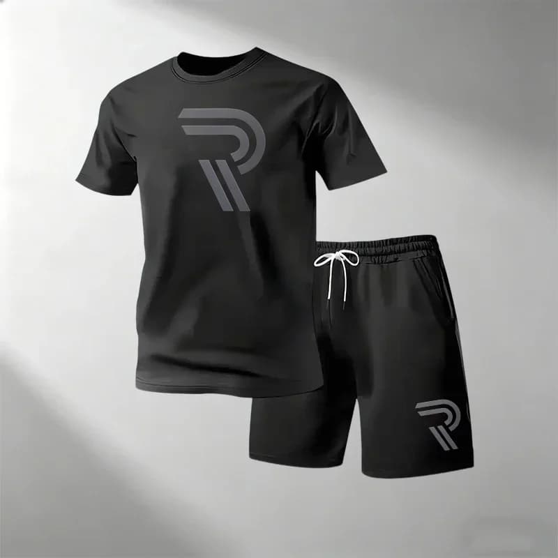 Men's Casual Fitness Two Piece Set Short Sleeve T-Shirt + Shorts Breathable Quick Dry Running Gym T-Shirts Sets Hot Sale