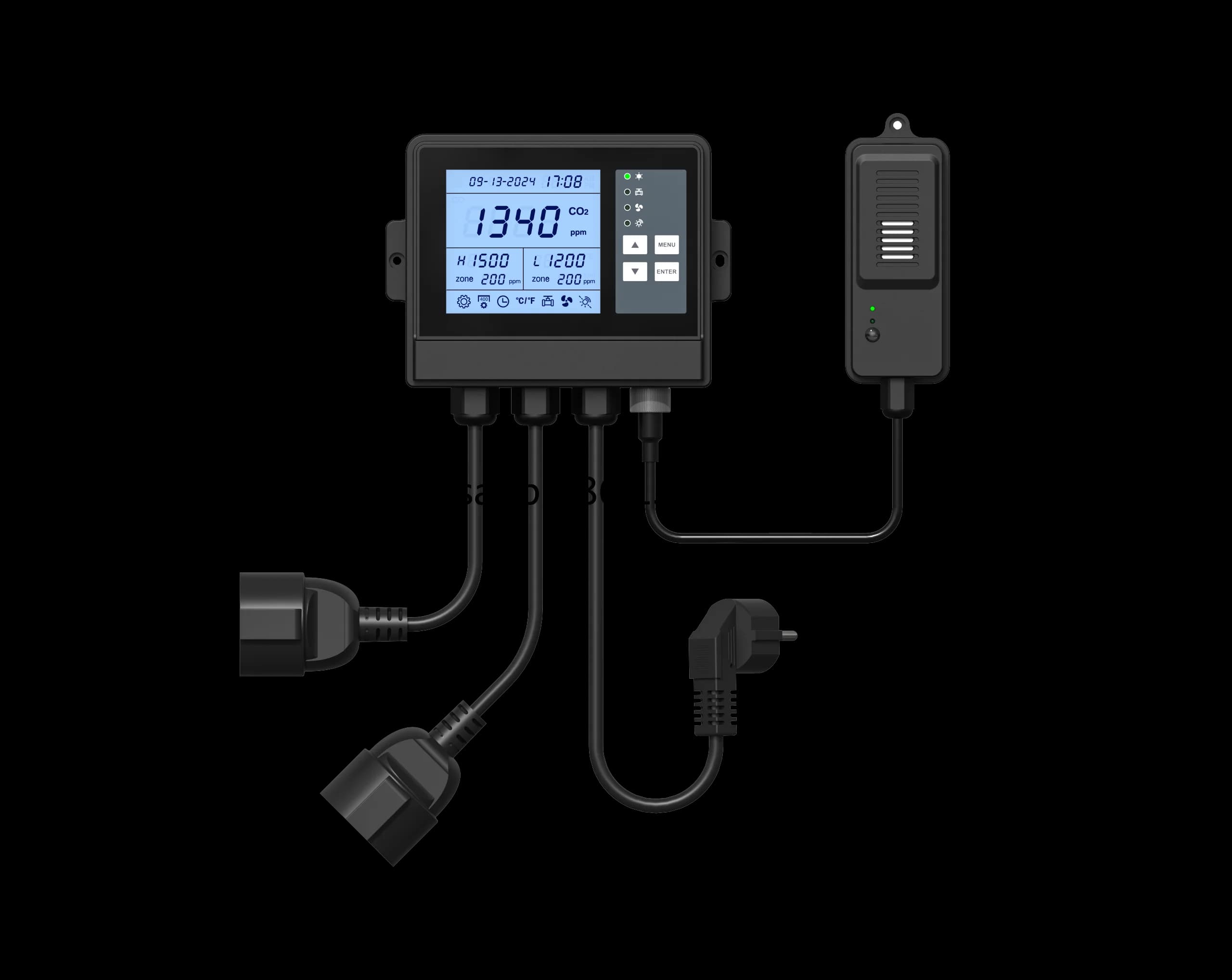 Controller per doppia sala coltivazione Valvola CO2 e controller ventola per sala coltivazione, monitr per anidride carbonica montata a parete per coltivazione interna