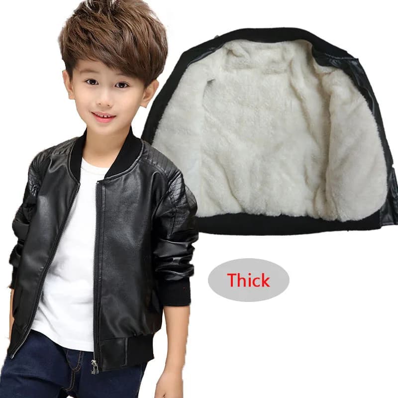 Cappotti in Pelle PU per Ragazzi Invernali, Parka Spesso Autunnale per Bambini, Giacca Calda alla Moda con Fodera in Velluto, 2-14 Anni