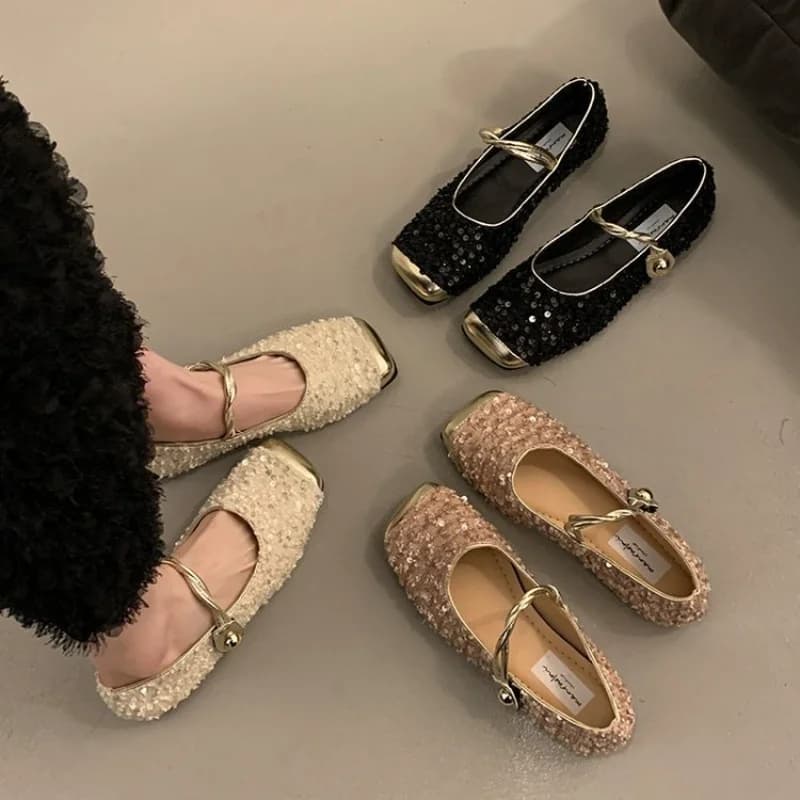 2025 Estate Nuove Donne di Marca Appartamenti di Moda Punta Quadrata Lucido Mary Jane Scarpe Morbide Casual Ballerine Scarpe Slingback Superficiali