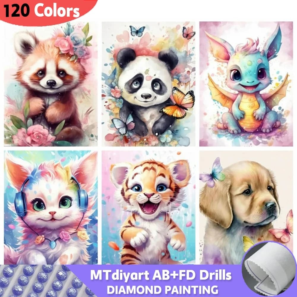 120 Colors Tiger AB Fairy Dust 5D Diy Diamond Painting Mosaic Dog Panda Full Embroidery Cross Stitch Set Animals Home Decor