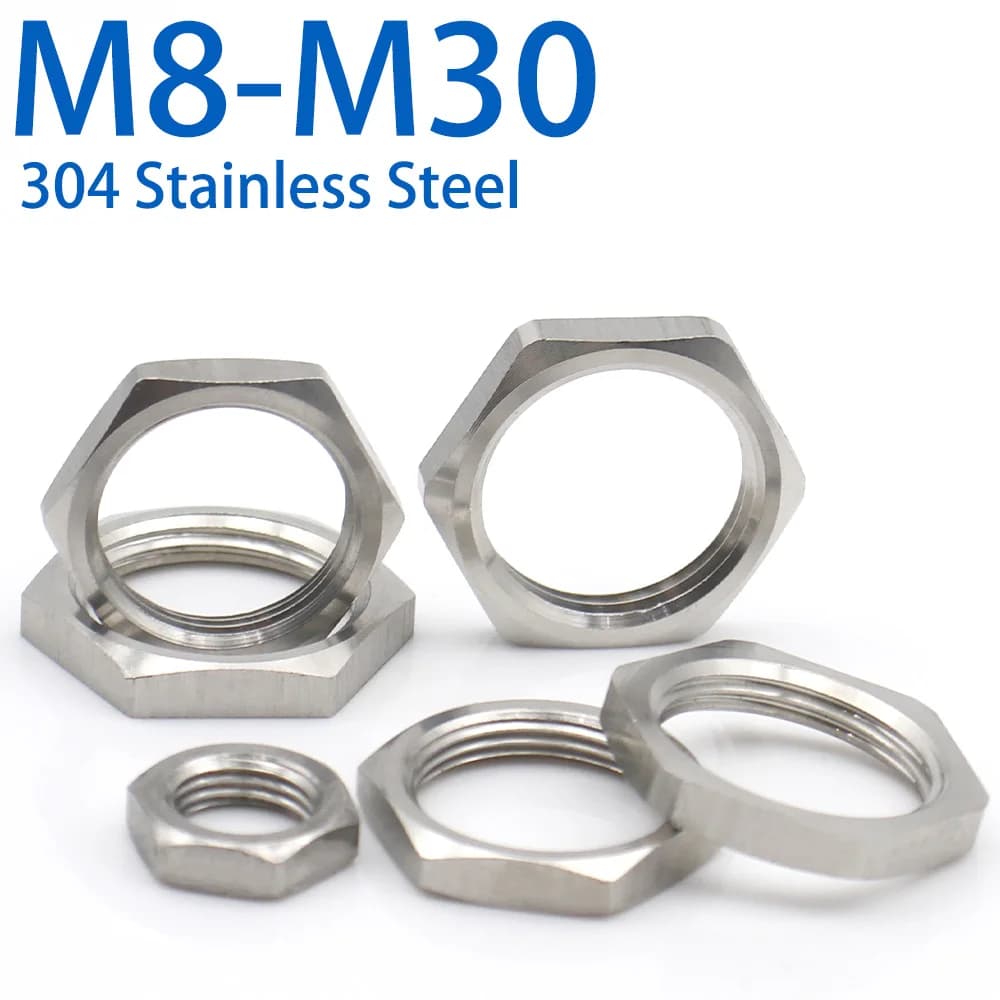 304 Stainless Steel Thin Hex Pipe Thread Lock Nut Jam Nuts M8-M30 G1/8" G1/4" G3/8" G1/2" G3/4 G1" G1-1/2"
