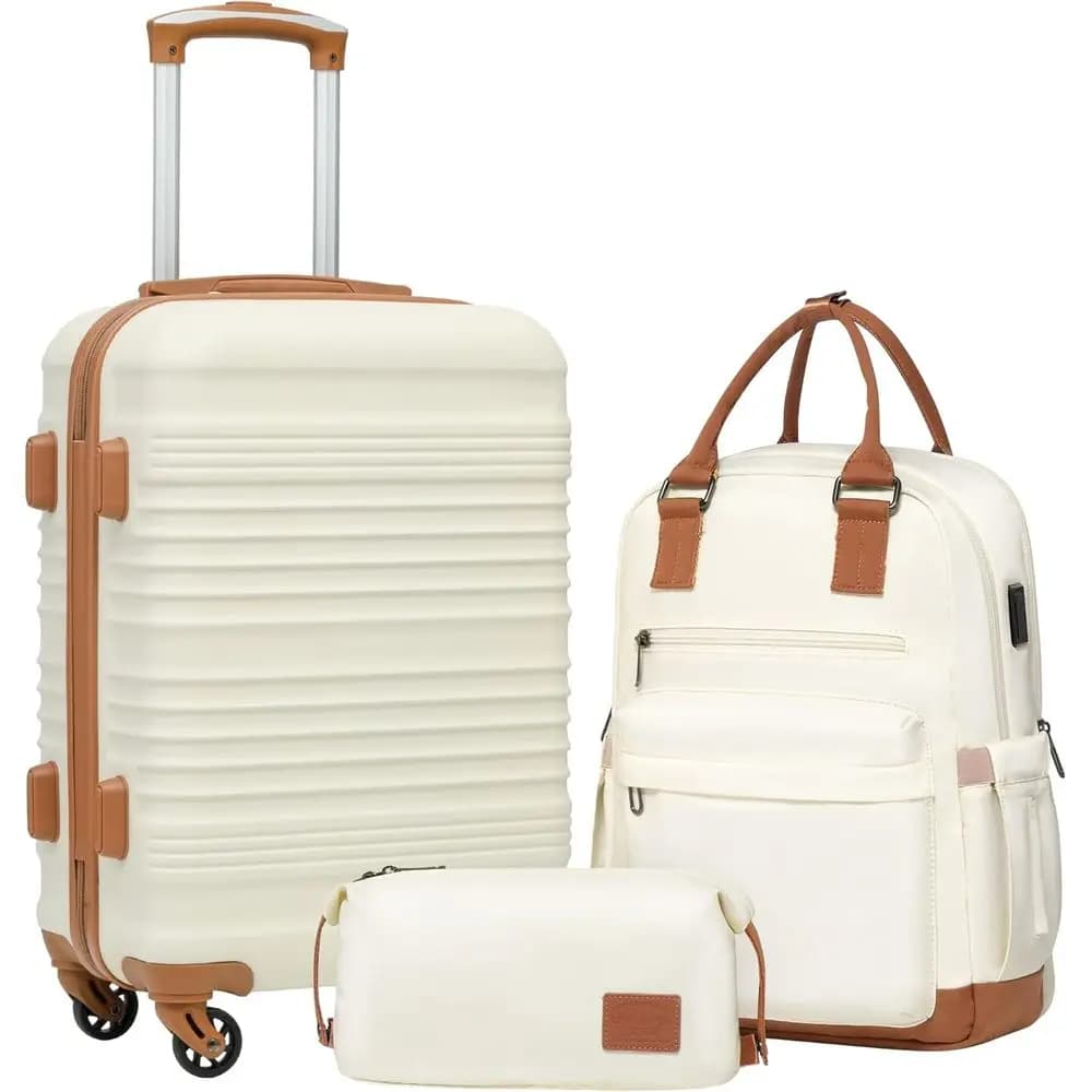 Set di 3 Valigie Rigide con Serratura TSA e Ruote Girevoli (Bianco, BP/TB/20)