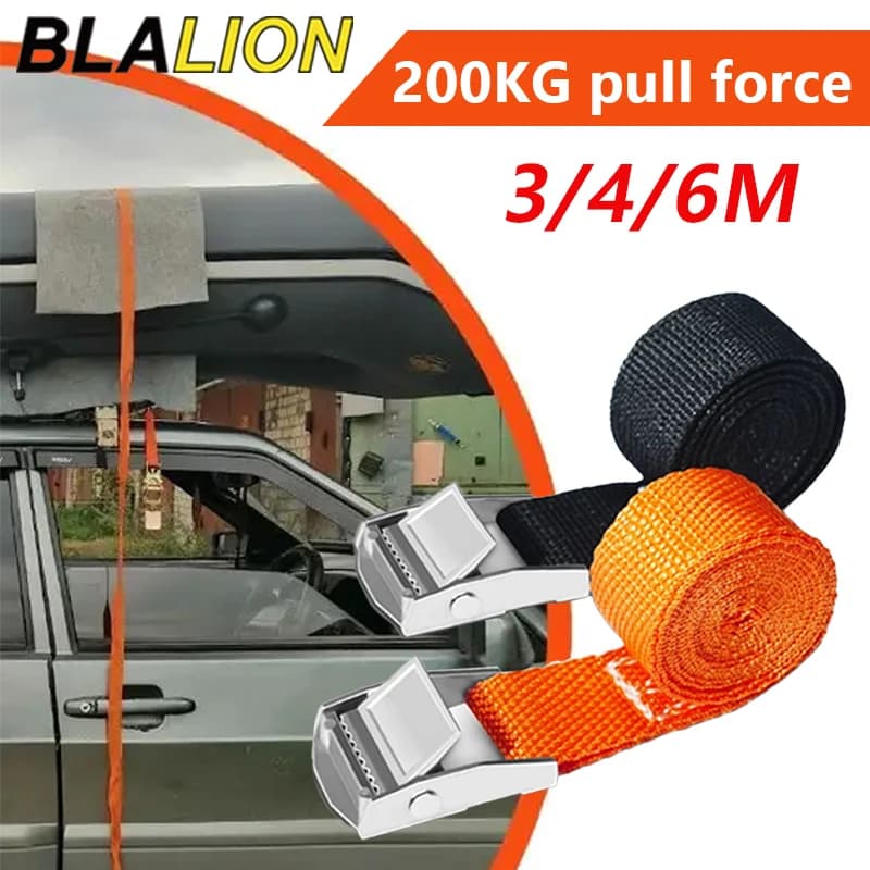 BLALION 3/4/6M Cinghia di carico con fibbia Cintura di ancoraggio Moto Auto Bicicletta Corda da traino Forte cintura di fissaggio a cricchetto per borsa da viaggio
