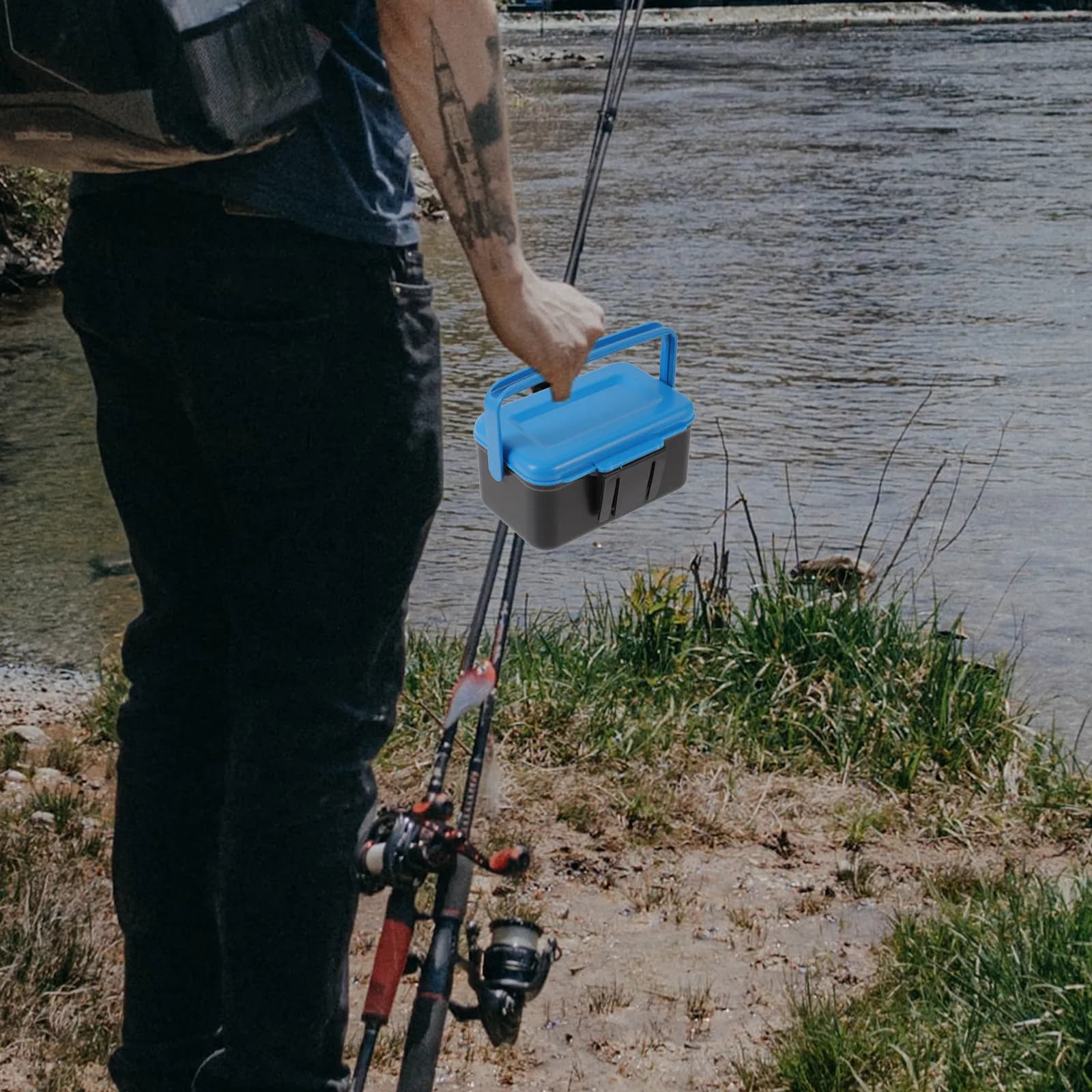 2 Pezzi Scatola Porta Esche Professionale Portatile, Resistente alle Pressioni, con Sfiato, Organizzatore Attrezzatura da Pesca Multifunzione per Esterni
