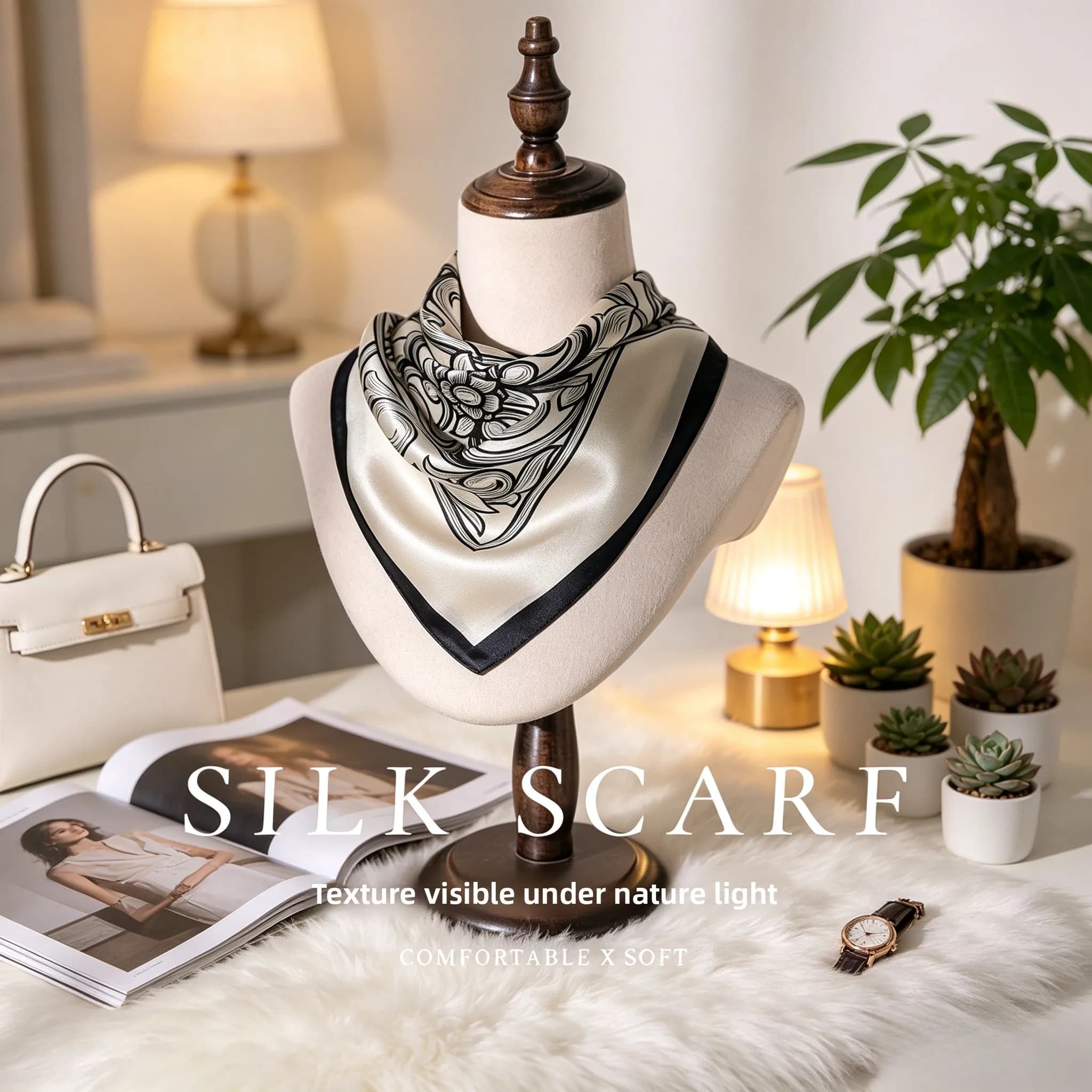 100% Mulberry Silk Square Scarf Sunshade Summer New Printed Scarf Light Luxury Versatile Professional Scarf Simple Fashion