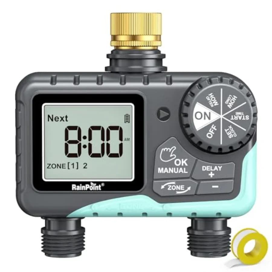 Timer per irrigazione a 2 uscite per tubo da giardino, per irrigazione esterna con ritardo pioggia/manuale/automatico, controller di sistema