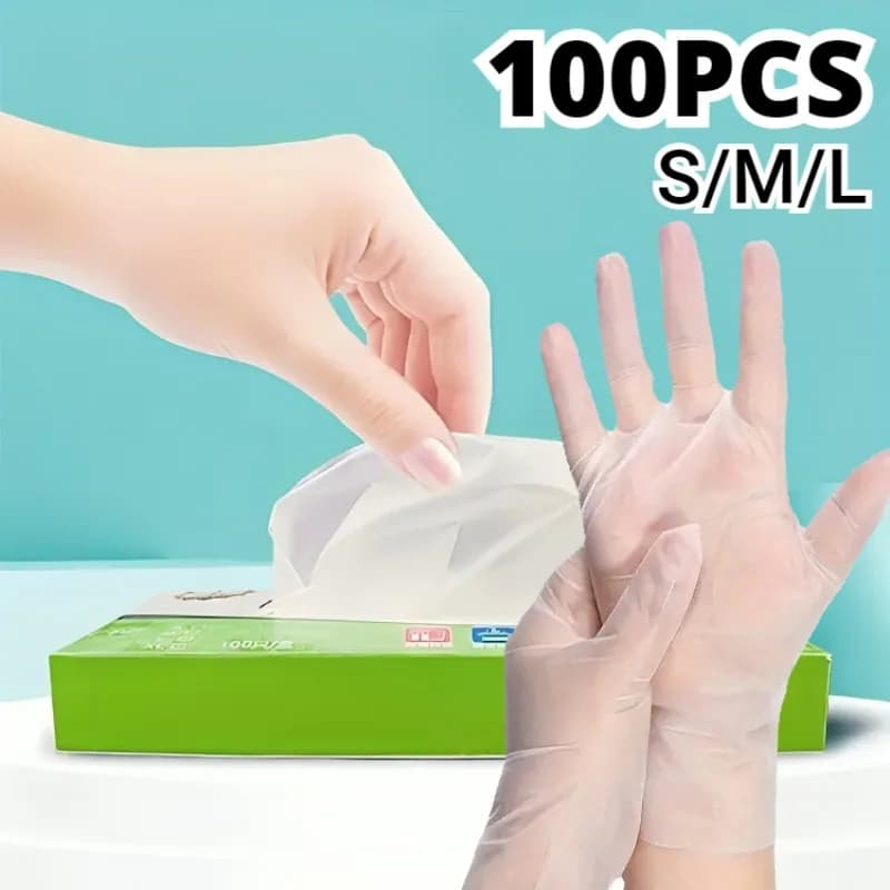 Guanti monouso in TPE da 100 pezzi Guanti per pulizia trasparenti antiscivolo senza lattice Strumenti per la pulizia del bagno della cucina domestica